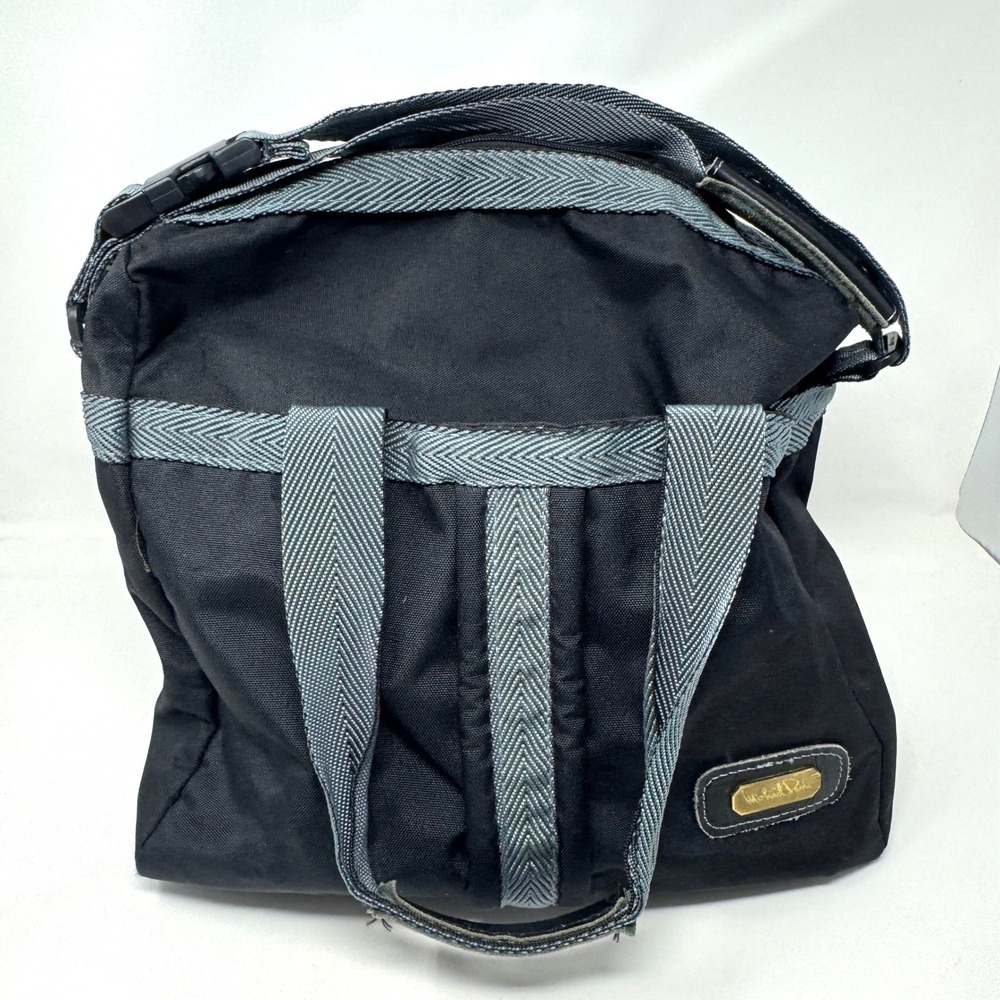 Michael Paris Black Canvas Duffel Bag Grey Chevron Straps Travel Gym Carry On